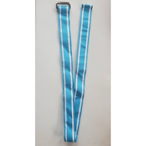 Lands' End women's multicolored ribbon cloth belt size M D ring Blue Cyan 37" - Picture 4 of 4